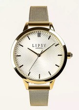 Image of Lipsy Gold Mesh Strap Watch with White Diamond Texture Dial -new 177W