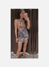 New Zara Woman Multicolor Draped Fitted Tie Dye Cut Out Mini Dress Size S
