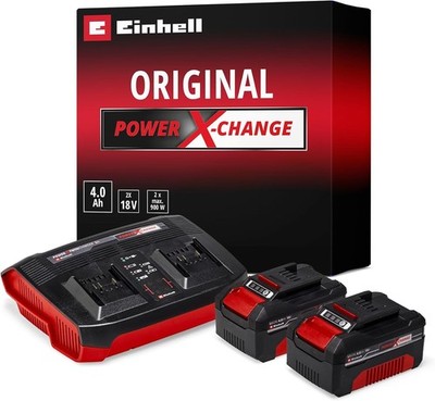 Original Einhell Starter Kit 2x 4,0 Ah Akkus und Twincharger Power X-Change 18V