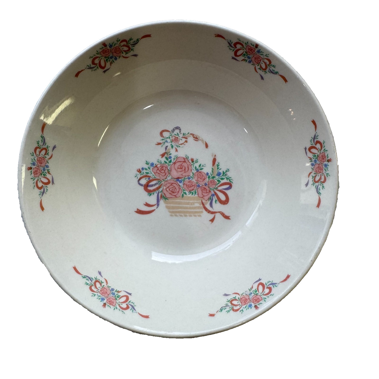 Vintage TRISA Stoneware Floral Plate & Bowl Set 6pc Basket Roses China