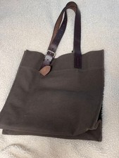 HERMES Etrivière Shopping Bag Dark Green x Dark Brown Canvas x Leather