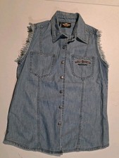Vintage Harley Davidson Biker Motorcycle Denim Jean Vest Milwaukee Women  s MED