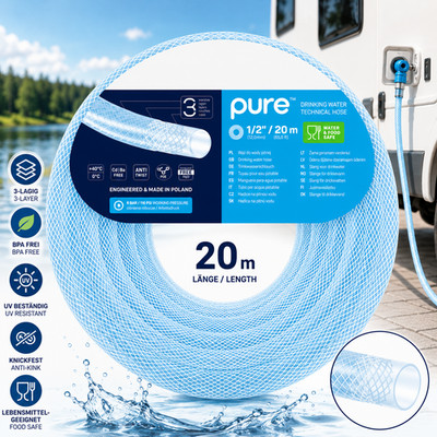 Cellfast PURE 20m 1/2'' Trinkwasserschlauch Lebensmittelgeeignet Camping Caravan