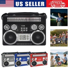 Portable Retro Radio Bluetooth Speaker USB SD AUX Antenna Lights AM/FM/SW