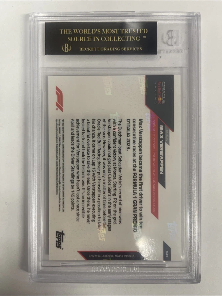 2023 Topps Now F1 Max Verstappen #43 Formula 1 Record BGS 10 BLACK LABEL - Image 3 of 4