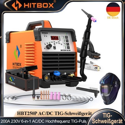 HITBOX 6in1 AC/DC TIG Schweißgerät 200A 220V 2T/4T Puls Aluminium TIG Schweißset