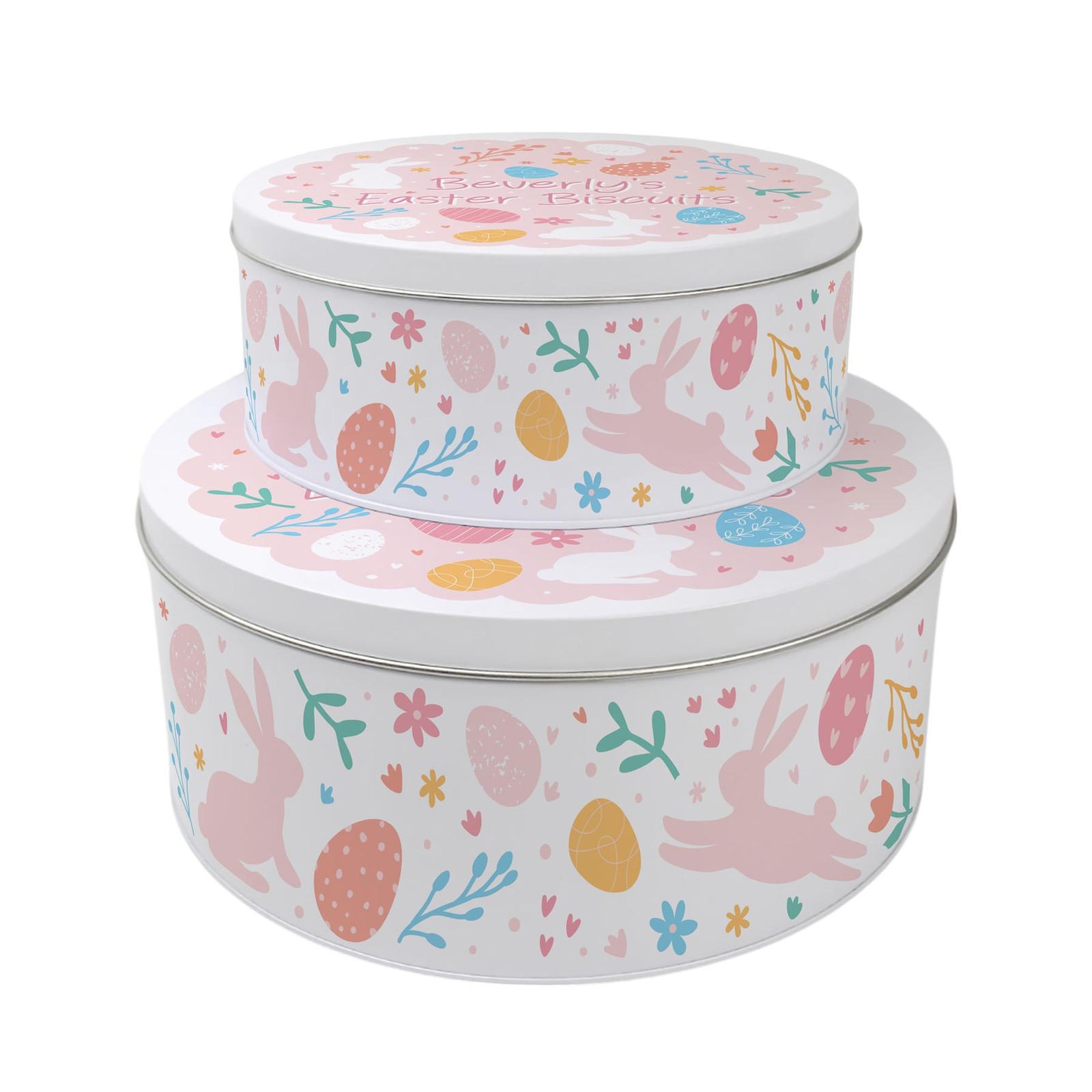 Personalised Easter Pastel Pink Round Cake Tin Set - Easter Home Baking Gifts