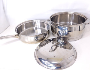 Belgique 9.5 In Frying Pan Skillet Stainless Steel Steamer Pot and Lid Fits Both