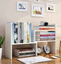 Wood Adjustable Small Desktop Bookshelf, Expandable Desktop Storage Organizer, 