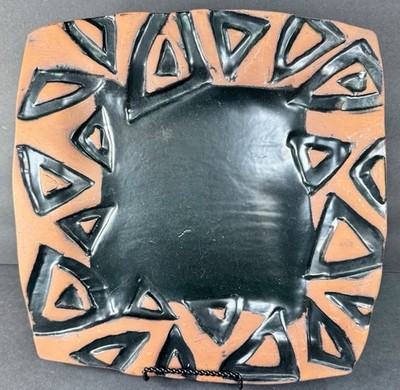 Handmade Studio Pottery Decorative Dish Mallory Signed Terracotta Geometric Art