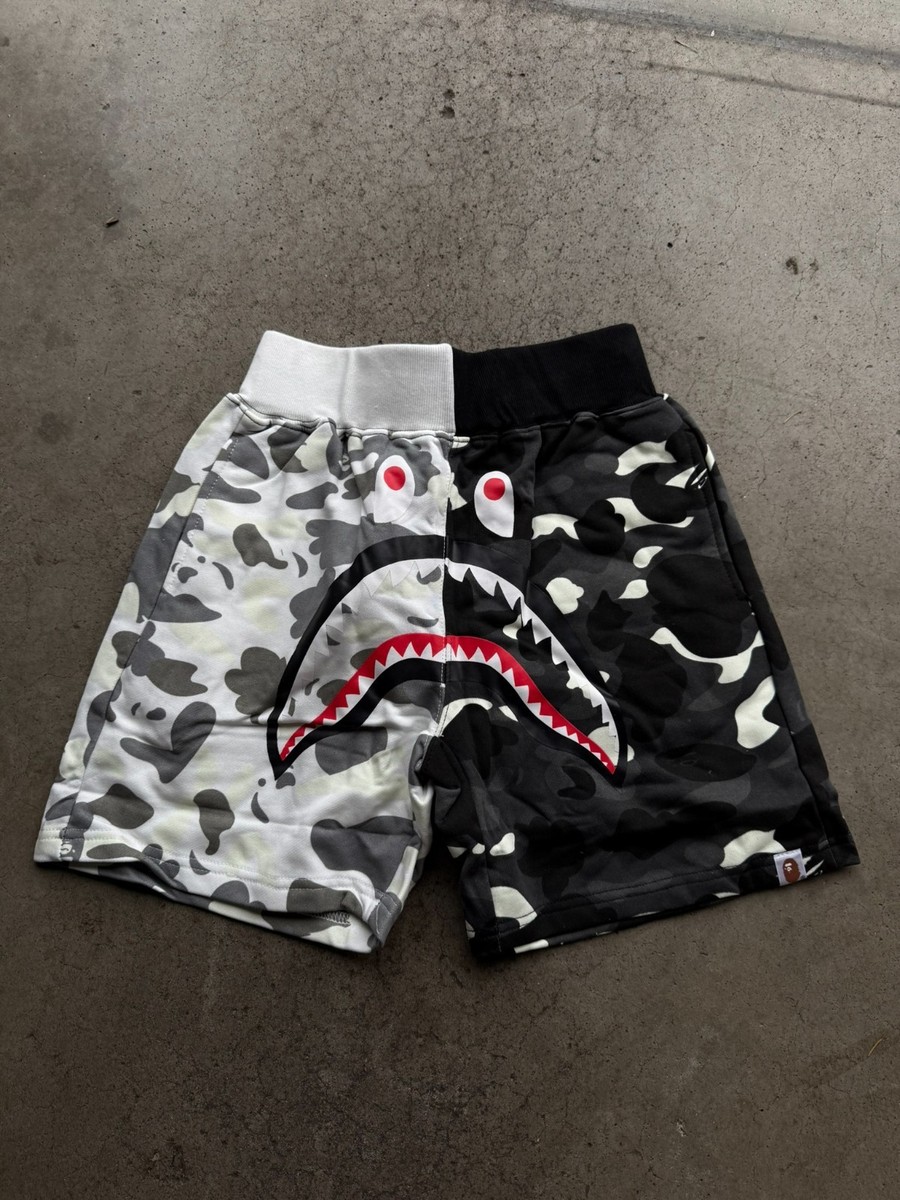 size M) camo bape shark sweat shorts worn once (still have