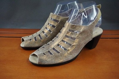 Munro Abby Sandals Shoe Womens Size 8 Beige Leather Slingback Block Heel Strappy