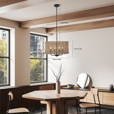 Vintage Rattan Swag Lamp Light Pendant Chandelier Boho Bamboo Mid-Century