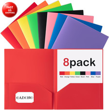 Plastic Folders with Pockets 8 Pack,Assorted Colors , Durable Heavy Duty File F