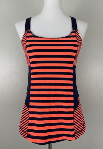 Lululemon Work It Out Tank Top Blue Orange Sea Stripe Inkwell Yoga Gym Run sz 12 - Picture 1 of 5