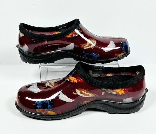 Sloggers Garden Shoes Women Size 7 Chicken Barn Red Waterproof Slip on Clogs USA
