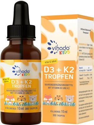 Vihado Vitamin D3 + K2 für Kinder von 4-12 Jahre, 10 ml (1er Pack), Farblos 