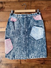 Vintage 80s Color Block Denim Pastel Skirt
