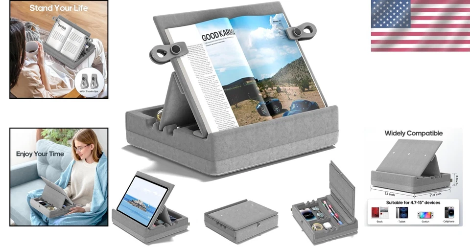 Foldable Reading Pillow Holder with Storage Trays & Comfort for Books & Tablets - Image 2 of 4