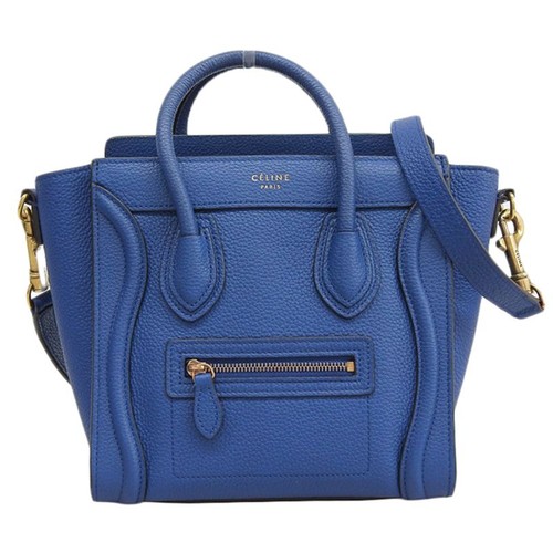 CELINE   Luggage Nano Shopper 2WAY Bag Handbag Shoulder Bag Leather Blue Used OB