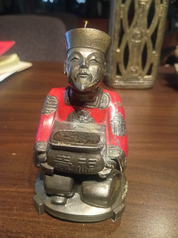 Antique Vintage Metal Japanese Incense Burner Asian Man Enameled JIFUKU Oriental