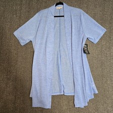 Woman Within Light Blue Short Sleeve Open Front Cardigan 1X 22/24 Linen NWT