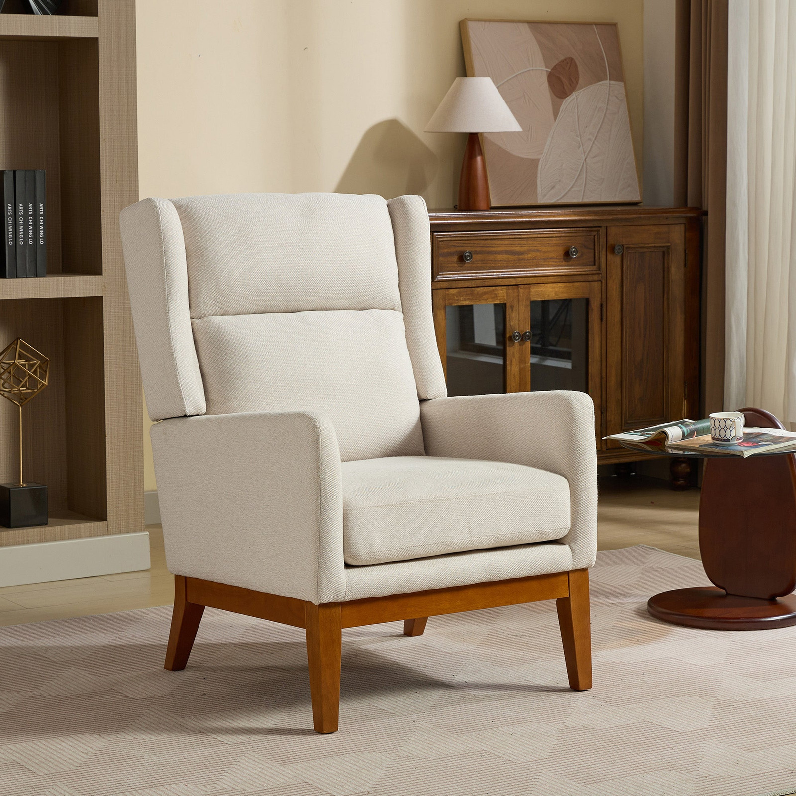 Beige Upholstered Modern Accent Armchair for Stylish Comfort