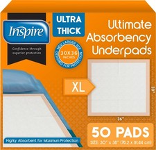 Inspire XL Super Absorbent Bed Pads for Chronic Incontinence 30 x 36 Ultra Th...