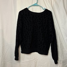 Pink Victoria's Secret BLK On BLK Leopard Print Sweatshirt Size Small Oversized
