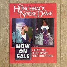 Letrero de exhibición de The Hunchback of Notre Dame Disney 1997 VHS Home Video Store 22x28