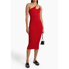 Enza Costa Midi Dress Women Medium Red Asymmetric Cutout Ribbed Silk Knit Tank