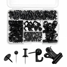 310-Piece Black Push Pins Set with Hooks Clips for Cork Board, Map, Office