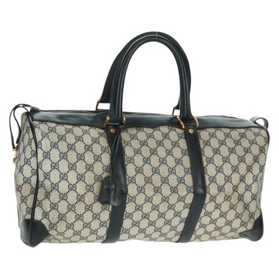 GUCCI GG Supreme Boston Bag PVC Navy Gold Auth gh1530