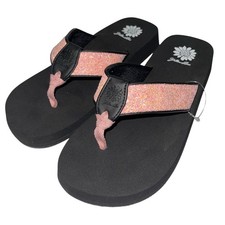Yellow Box Flip Flops Peach Sparkle Glitter Shiny Comfort Wedge Sandals Feliks