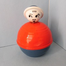 Celluloid RATTLE Crib Toy Roly Poly Girl Face Baby Child Vintage