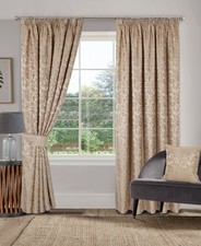 Image of Sundour Buckingham Jacquard Fully Lined 3" Pencil Pleat Curtains Pair Natural