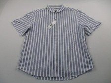 Calvin Klein Shirt Mens Large Blue Relaxed Fit Short Sleeve Button Up Striped