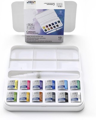 Winsor & Newton Cotman Watercolor 13 pc WATER BRUSH POCKET SET 12 Half Pan NEW!
