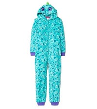 Girl's Plush Fleece Blue Dinosaur Hooded Costume Pajama Sleeper, X-Small 4/5