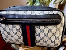 Gucci GG Supreme Web Stripe Crossbody Bag Blue  Red Monogram Vintage Auth