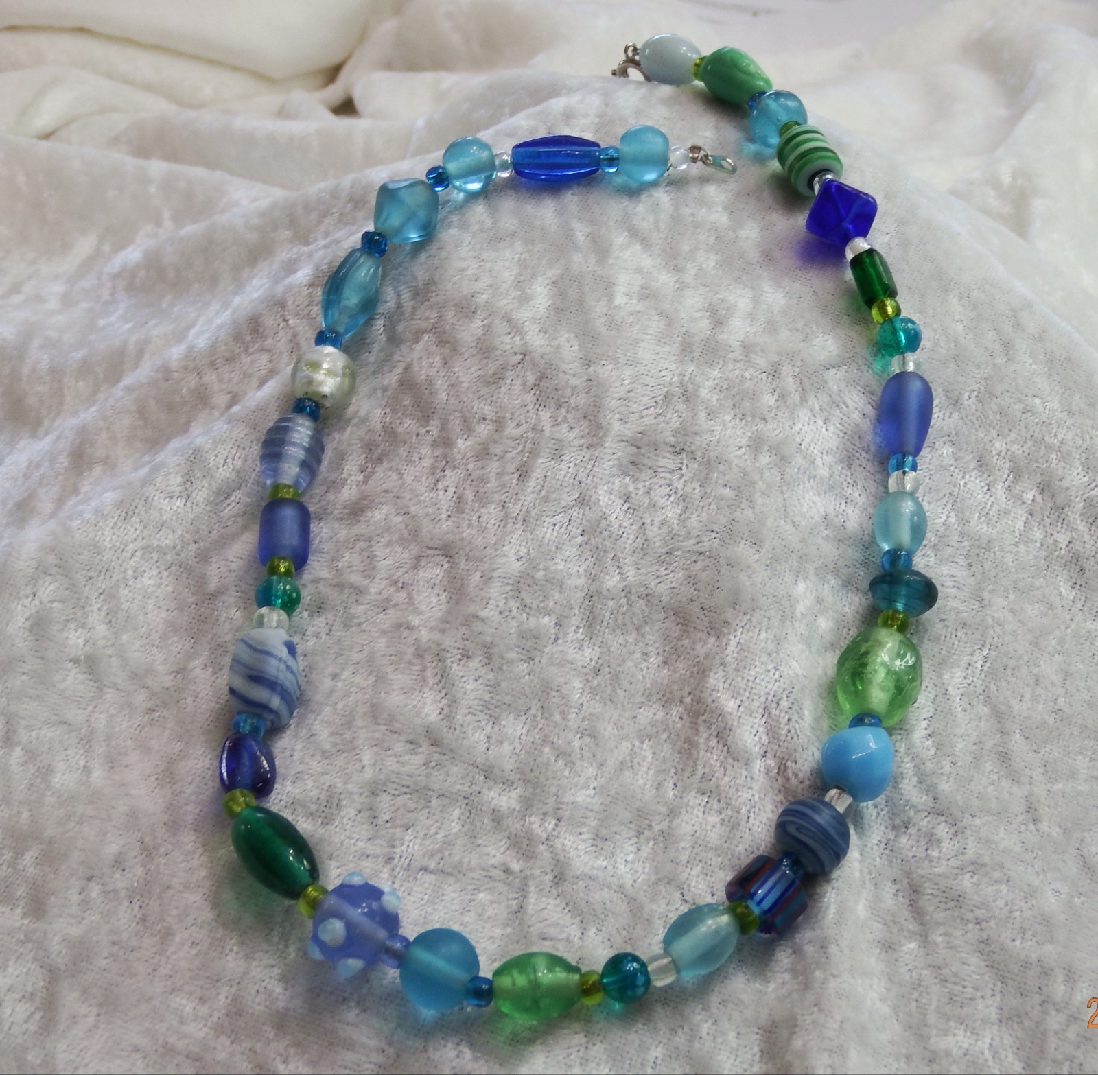 Vintage Sea Blue & Green  Beaded Necklace