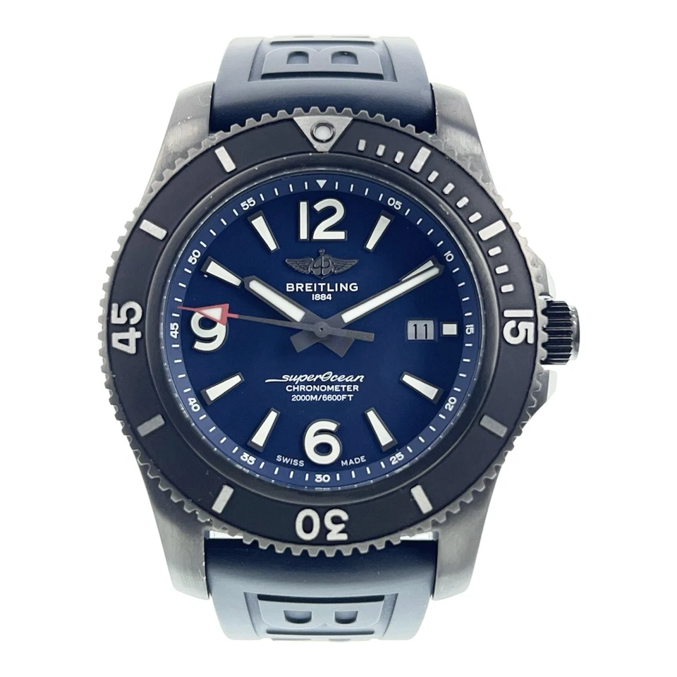 Breitling Superocean relógio masculino automático aço inoxidável mostrador azul 46mm M17368