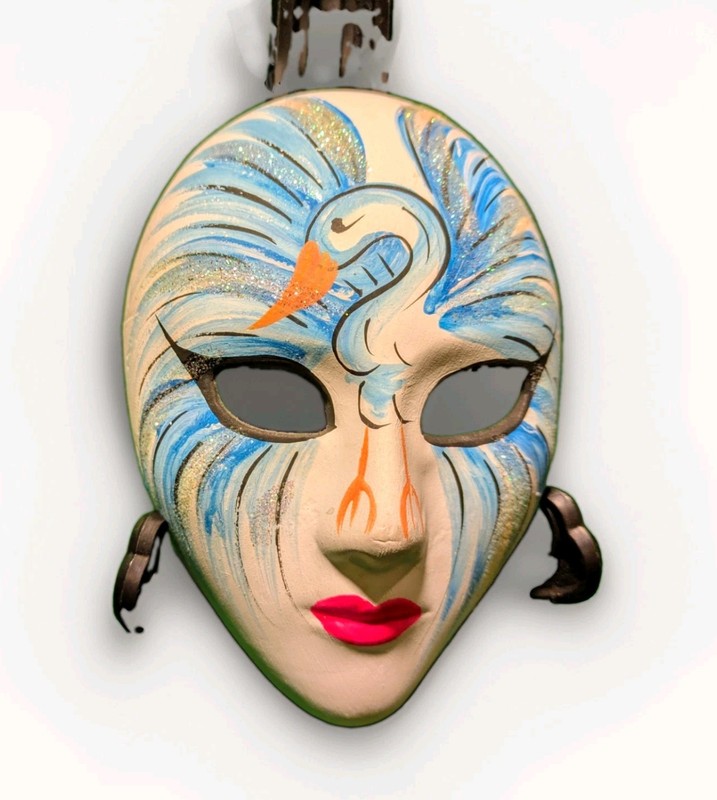Vintage Hand Painted Musical Design Mask ~5" High