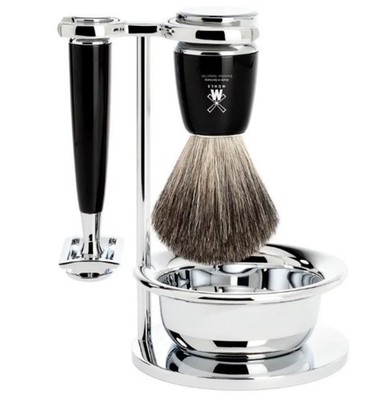 Muhle Rytmo 4 Pcs Shaving Set Safety Razor Pure Badger Fusion Steamed Ash Handle