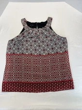 AB studio Women’s Large Blouse geo Design Tank Layered Key Hole