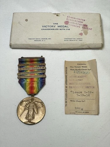 WW1 Military US Army Allied Victory Medal w/ 4 Service Bar Awards EXCELLENT