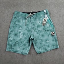 Vissla Board Shorts Mens 31 Green Geometric Drawstring Back Pocket Ecology