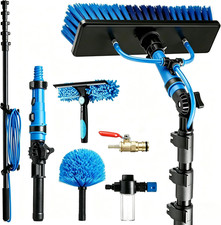 20FT Solar Panel Cleaning Brush and Pole with Patented Adapter and Hose Bracket,
