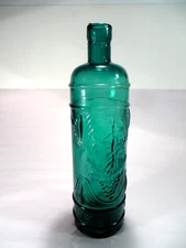 Decorative Glass Bottle Green Embossed Grapes Empty Cork Fill Inside 11.5"