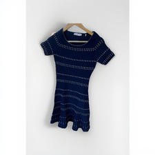 Sandro Navy White Striped Knit A-Line Dress Short Sleeve Size 1 R1786E-47